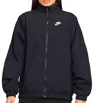 Nike W NSW ESSNTL WR WVN JKT Jacket, Women's, Black/Black/White, M