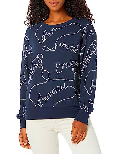 Emporio Armani Logomania-Sudadera para Mujer, Azul Marino, Blanco, M
