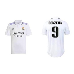 Real Madrid Benzema 9, HA2654 Season 2022/2023 Official Home T-Shirt Boy's White 7-8A