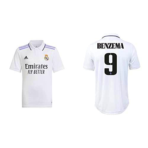Real Madrid Benzema 9, HA2654 Season 2022/2023 Official Home T-Shirt Boy's White 7-8A
