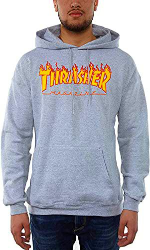 THRASHER Flame Logo, Camiseta Hombre, Gris (Grey), M